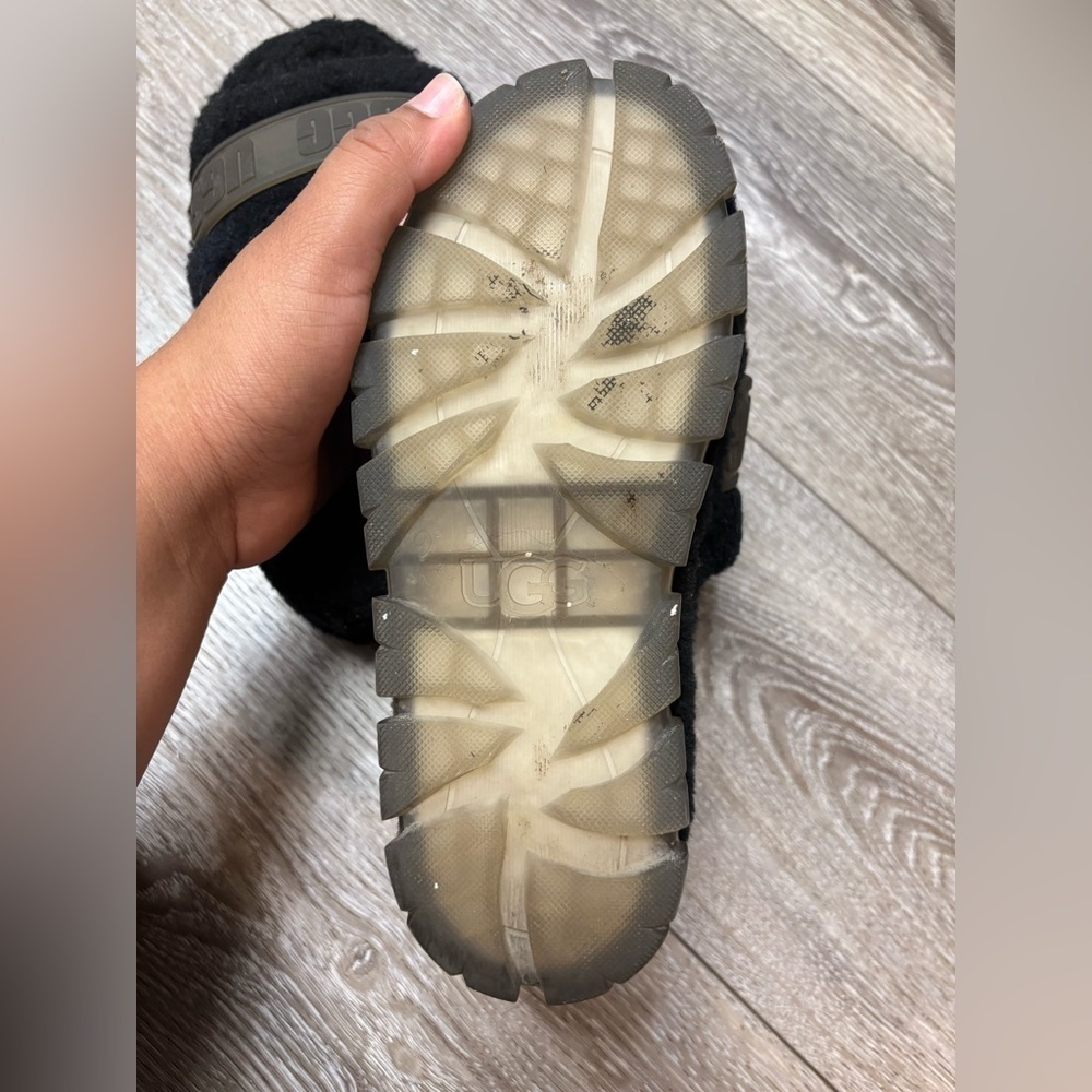 UGG Black Fuzzy Slides with Clear Sole - Picture 8 of 11